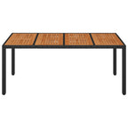 Gartentisch mit Holzplatte Schwarz 190x90x75 cm Poly Rattan
