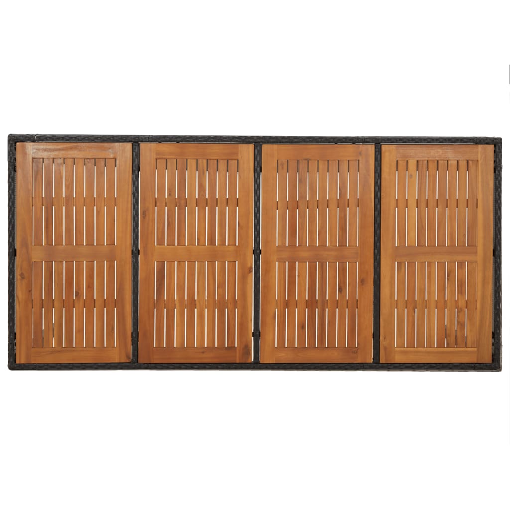 Gartentisch mit Holzplatte Schwarz 190x90x75 cm Poly Rattan