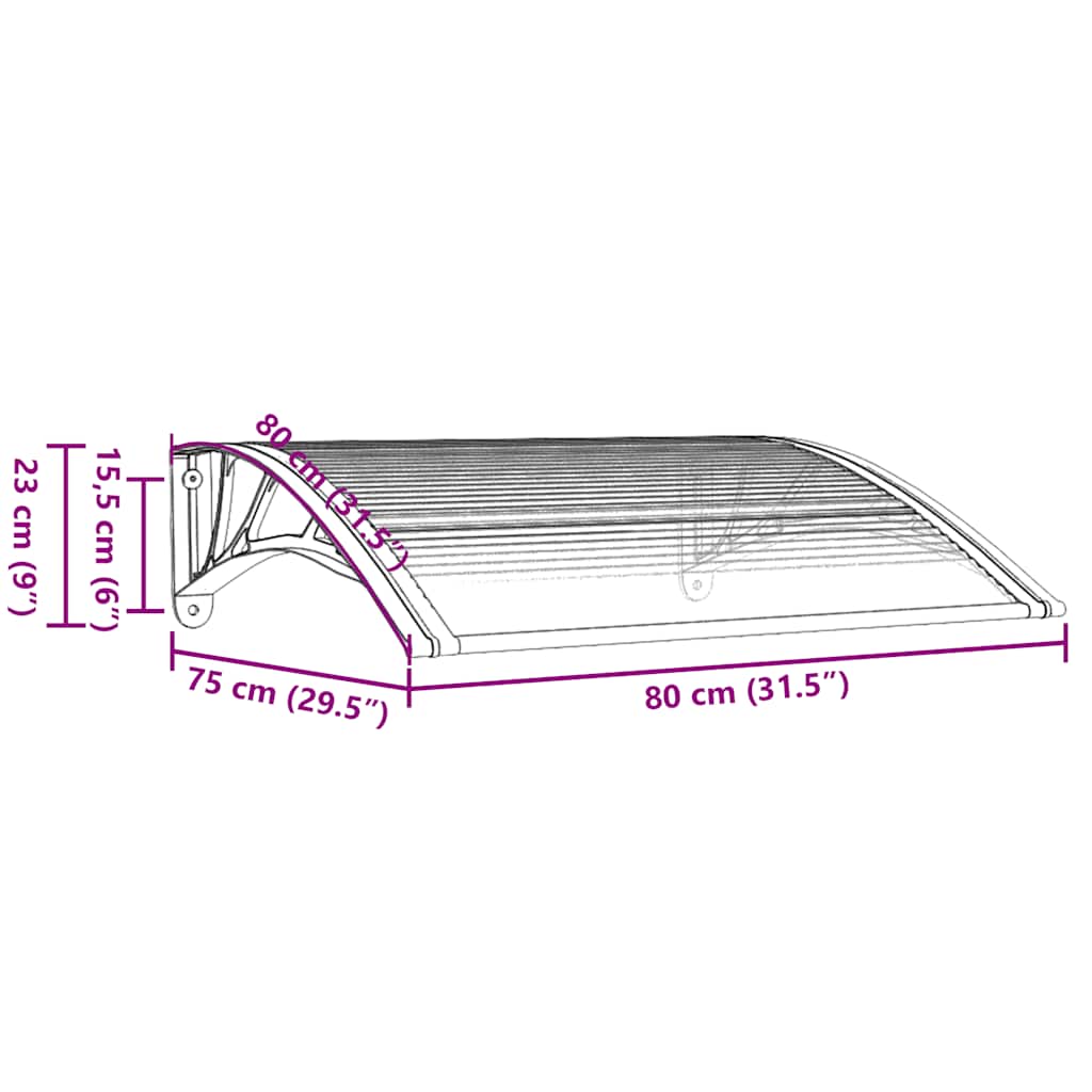 Türvordach Schwarz 80x75 cm Polycarbonat