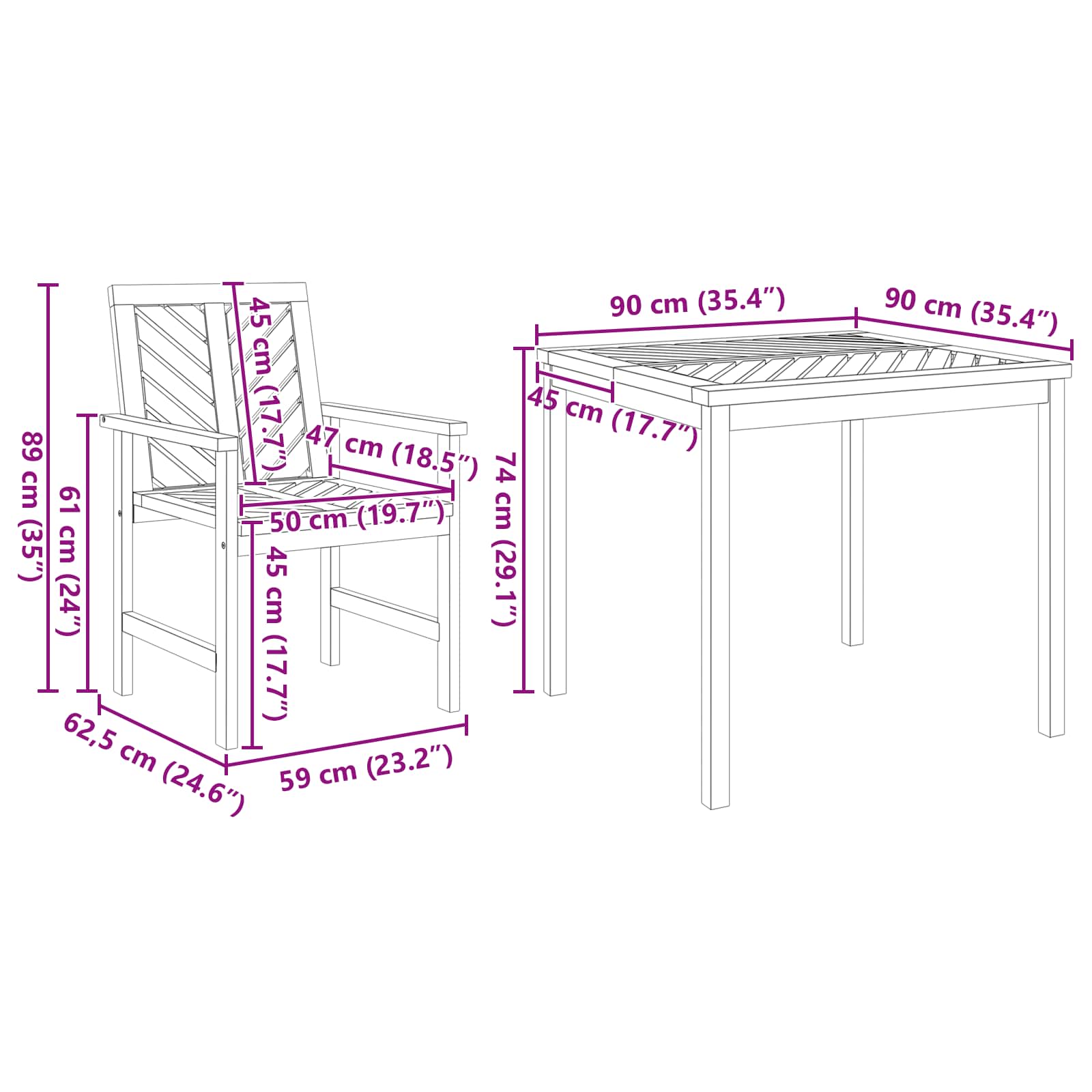 Garten Essgruppe 5 pcs Braun Massivholz Akazie