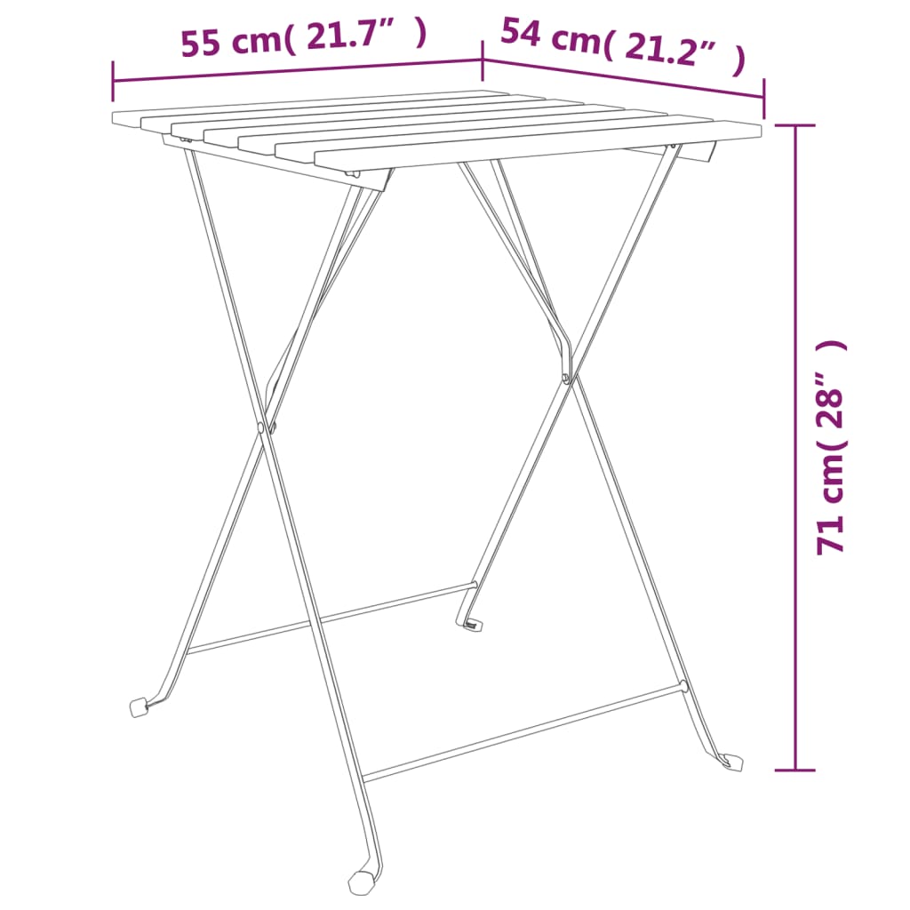 3-tlg. Bistro-Set Klappbar Massivholz Teak und Stahl