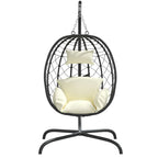 Hängesessel mit Kissen Cremeweiß Poly Rattan & Stahl