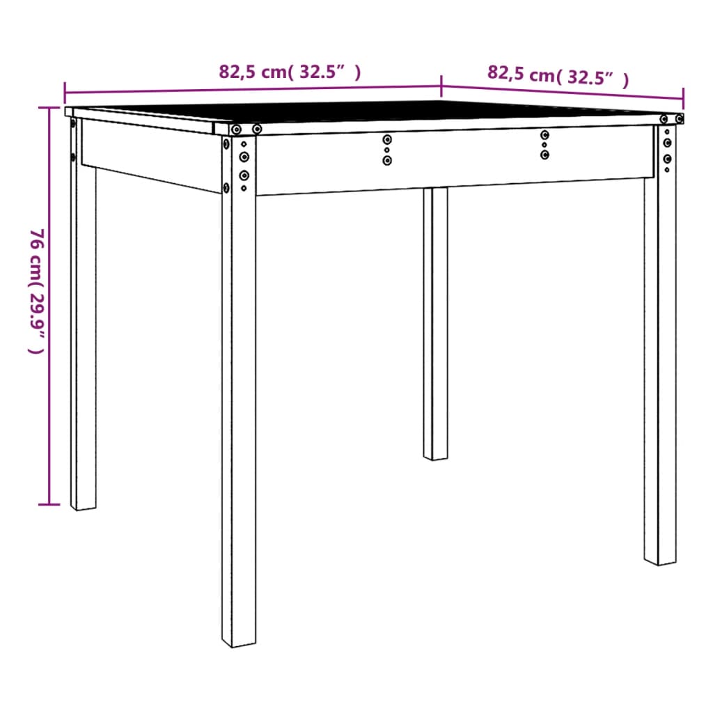 Gartentisch Weiß 82,5x82,5x76 cm Massivholz Kiefer