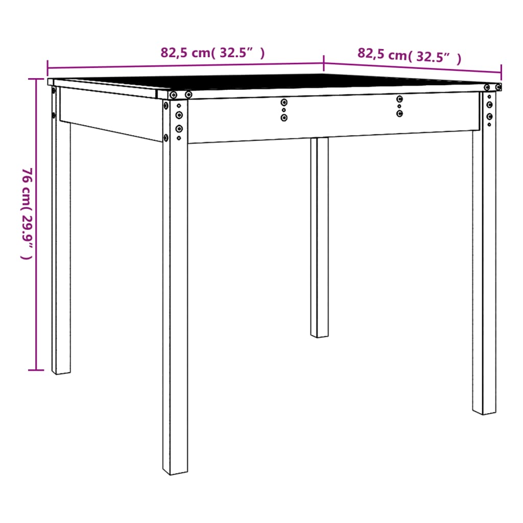 Gartentisch Schwarz 82,5x82,5x76 cm Massivholz Kiefer