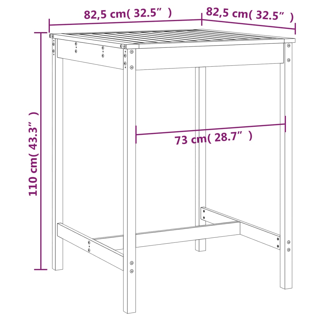 Gartentisch Schwarz 82,5x82,5x110 cm Massivholz Kiefer
