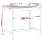 Gartentisch Grau 121x82,5x110 cm Massivholz Kiefer