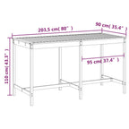 Gartentisch Grau 203,5x90x110 cm Massivholz Kiefer