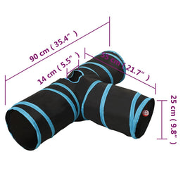 vidaXL Katzentunnel 3-Wege Schwarz und Blau 90 cm Polyester