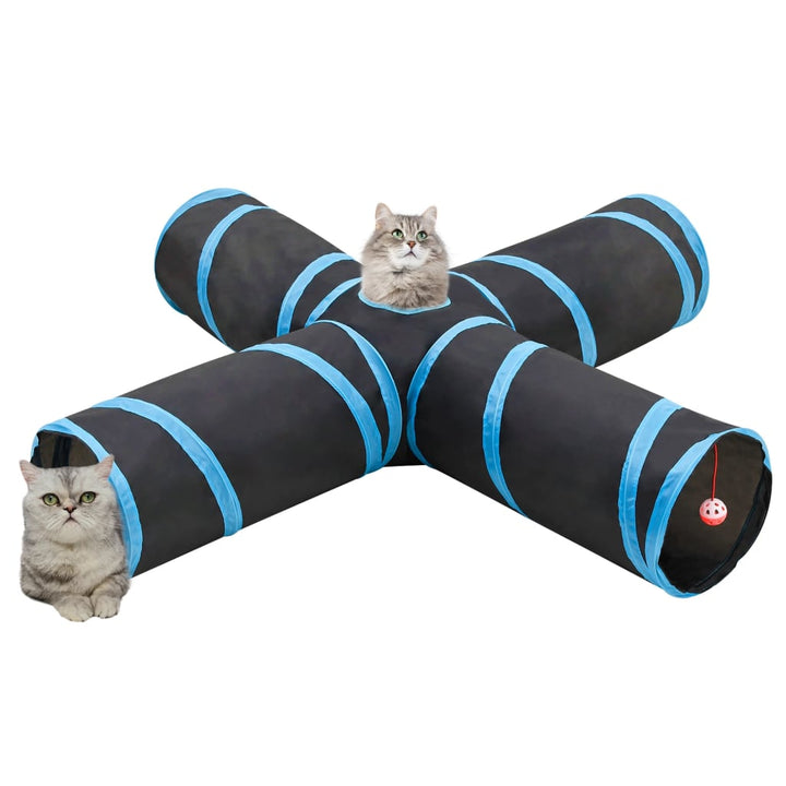 Katzentunnel 4-Wege Schwarz und Blau 132 cm Polyester