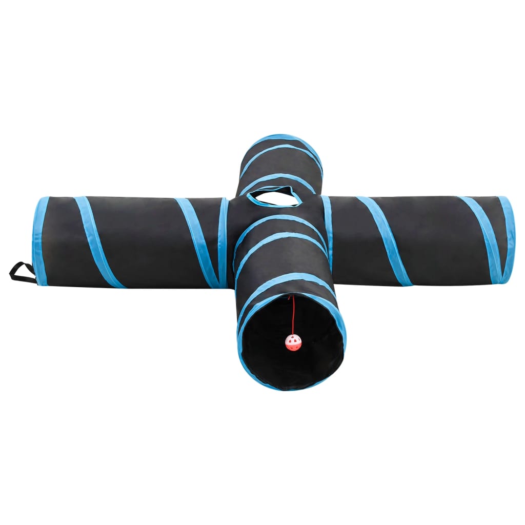 Katzentunnel 4-Wege Schwarz und Blau 132 cm Polyester