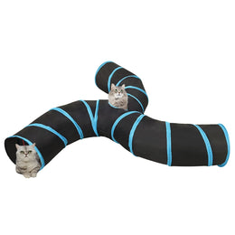 vidaXL Katzentunnel 3-Wege Schwarz und Blau 25 cm Polyester