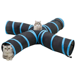 vidaXL Katzentunnel 4-Wege Schwarz und Blau 25 cm Polyester