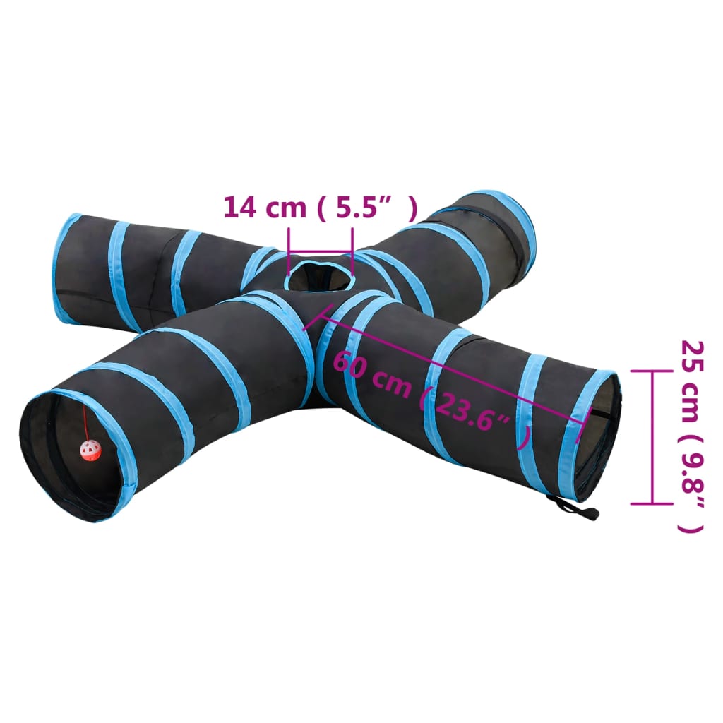 Katzentunnel 4-Wege Schwarz und Blau 25 cm Polyester