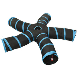 vidaXL Katzentunnel 5-Wege Schwarz und Blau 25 cm Polyester