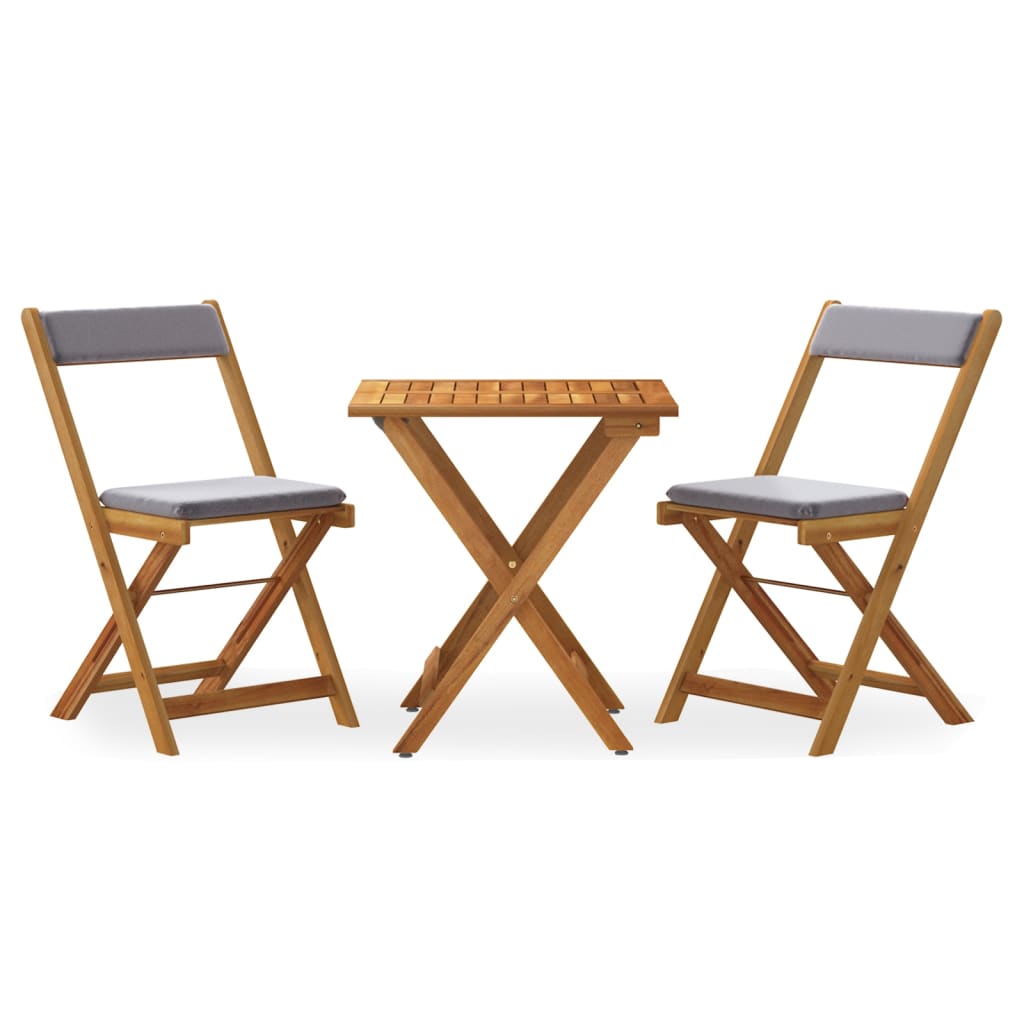 3-tlg. Bistro-Set Klappbar mit Kissen Massivholz Akazie
