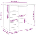 Schreibtisch mit Schubladen Grau Sonoma 102x50x76 cm