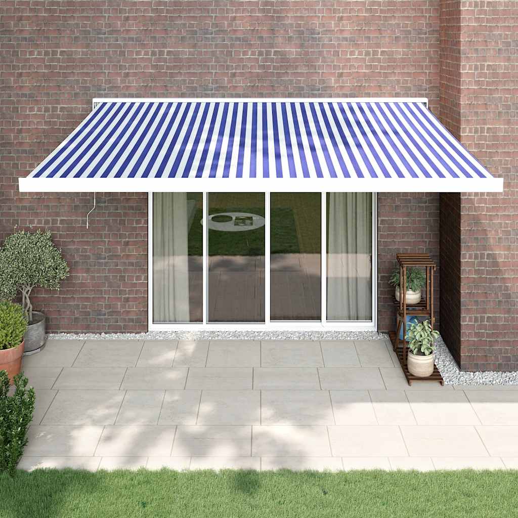 Markise Einziehbar Blau und Weiß 4x3 m Stoff und Aluminium
