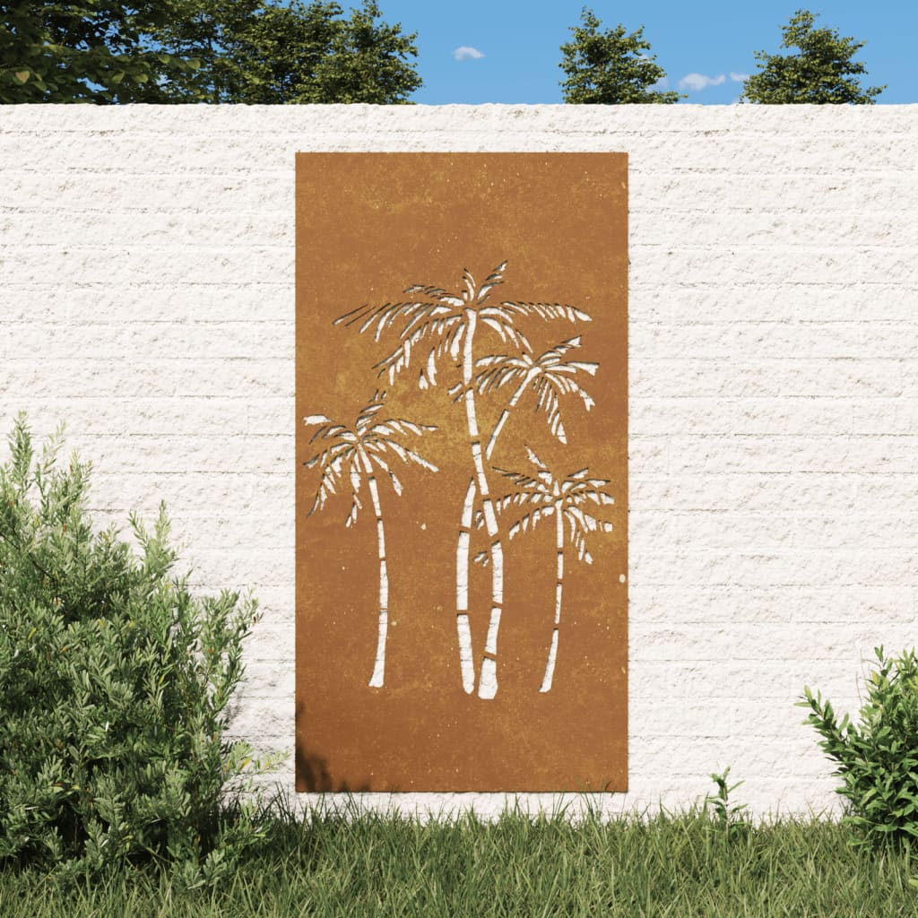 Garten-Wanddeko 105x55 cm Cortenstahl Palmen-Design