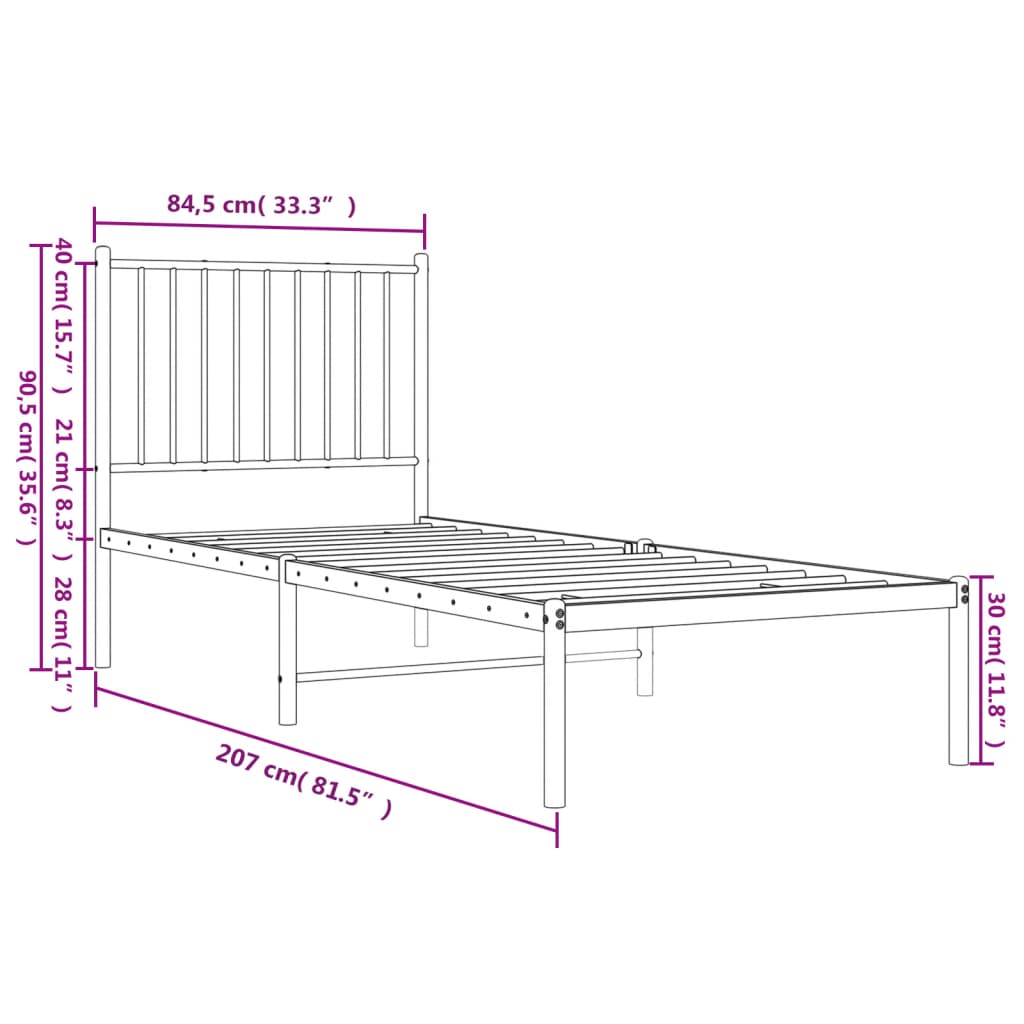 Bettgestell mit Kopfteil Metall Schwarz 80x200 cm