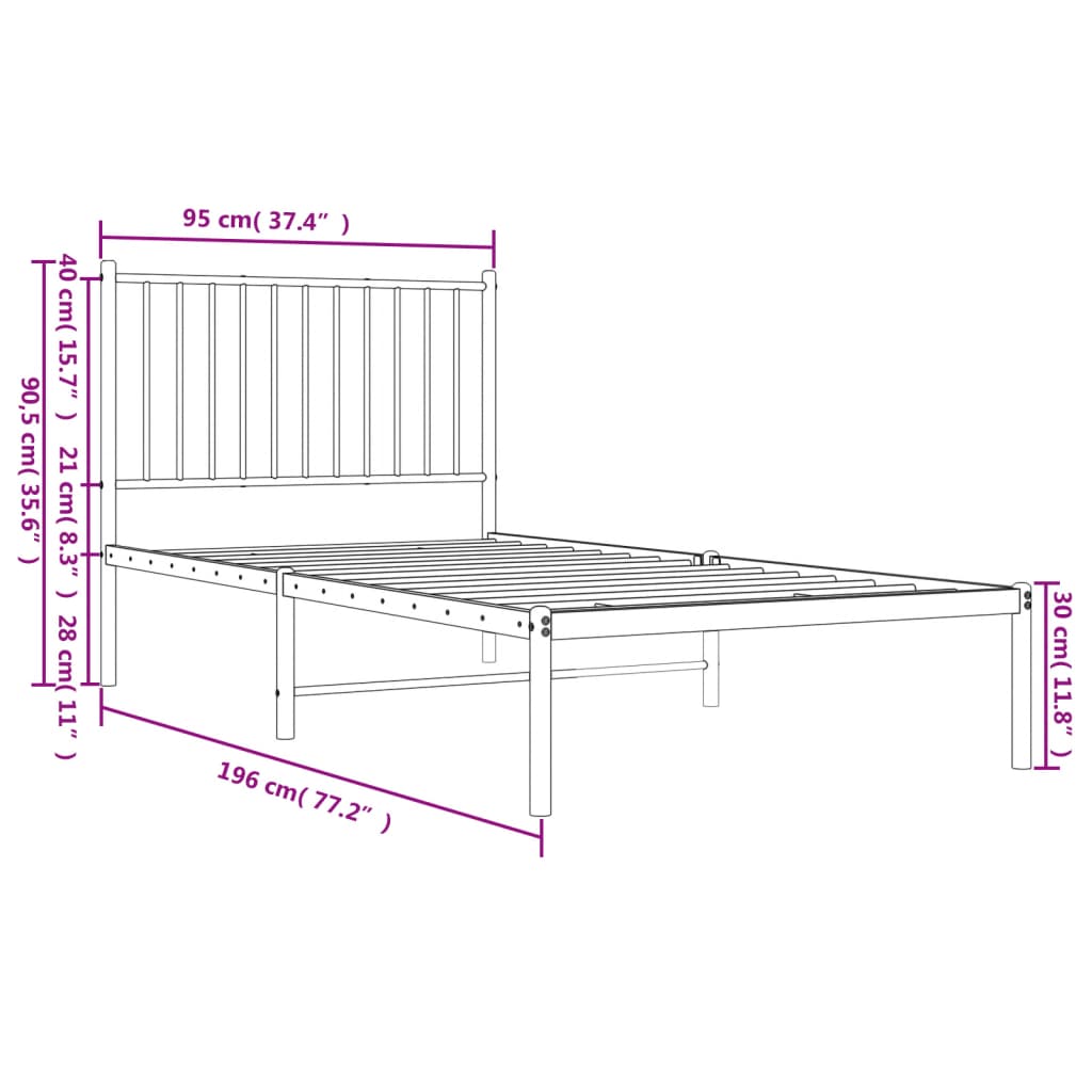 Bettgestell mit Kopfteil Metall Schwarz 90x190 cm