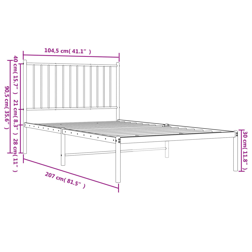 Bettgestell mit Kopfteil Metall Schwarz 100x200 cm