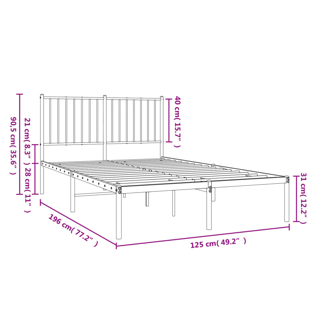 Bettgestell mit Kopfteil Metall Schwarz 120x200 cm