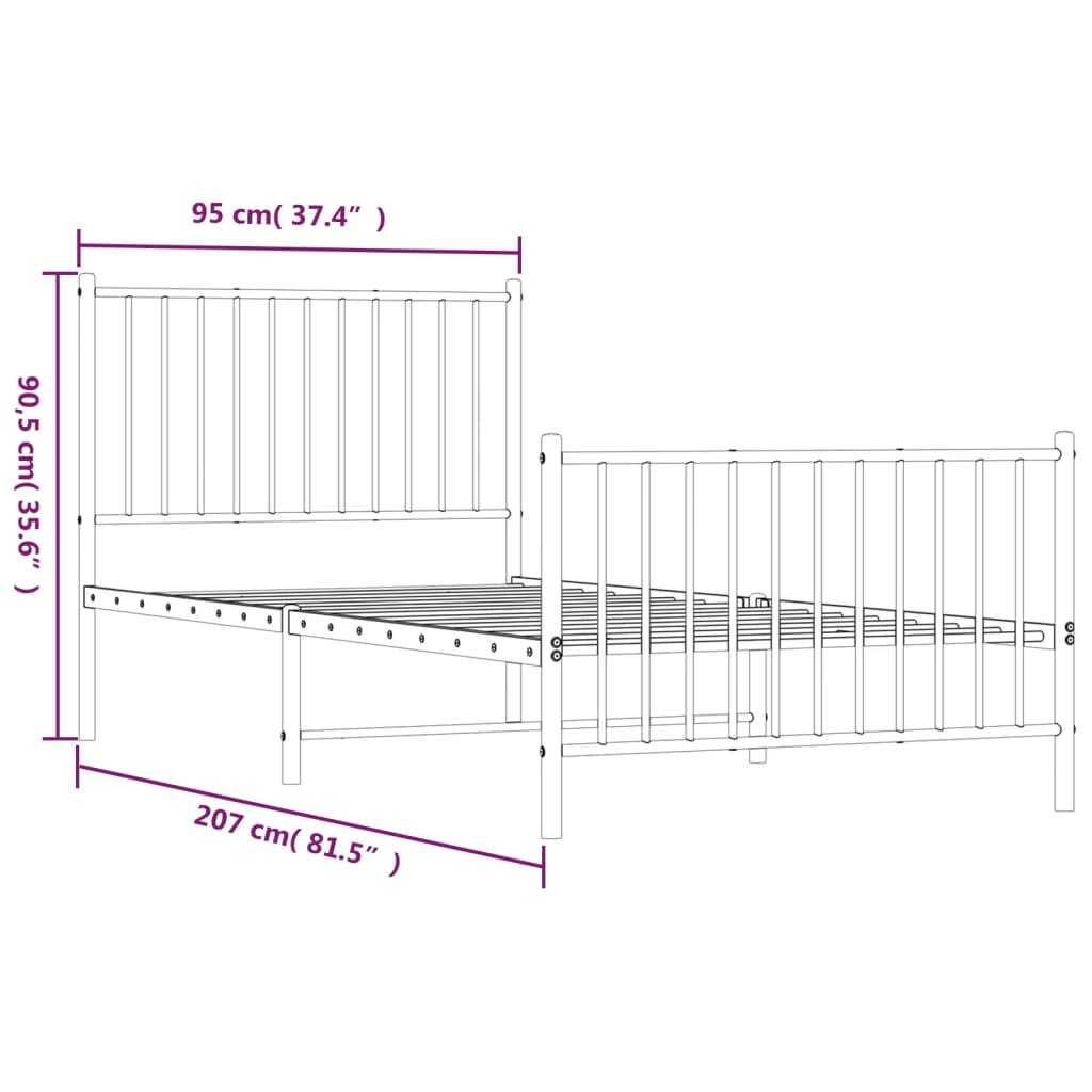 Bettgestell mit Kopf- und Fußteil Metall Schwarz 90x200 cm