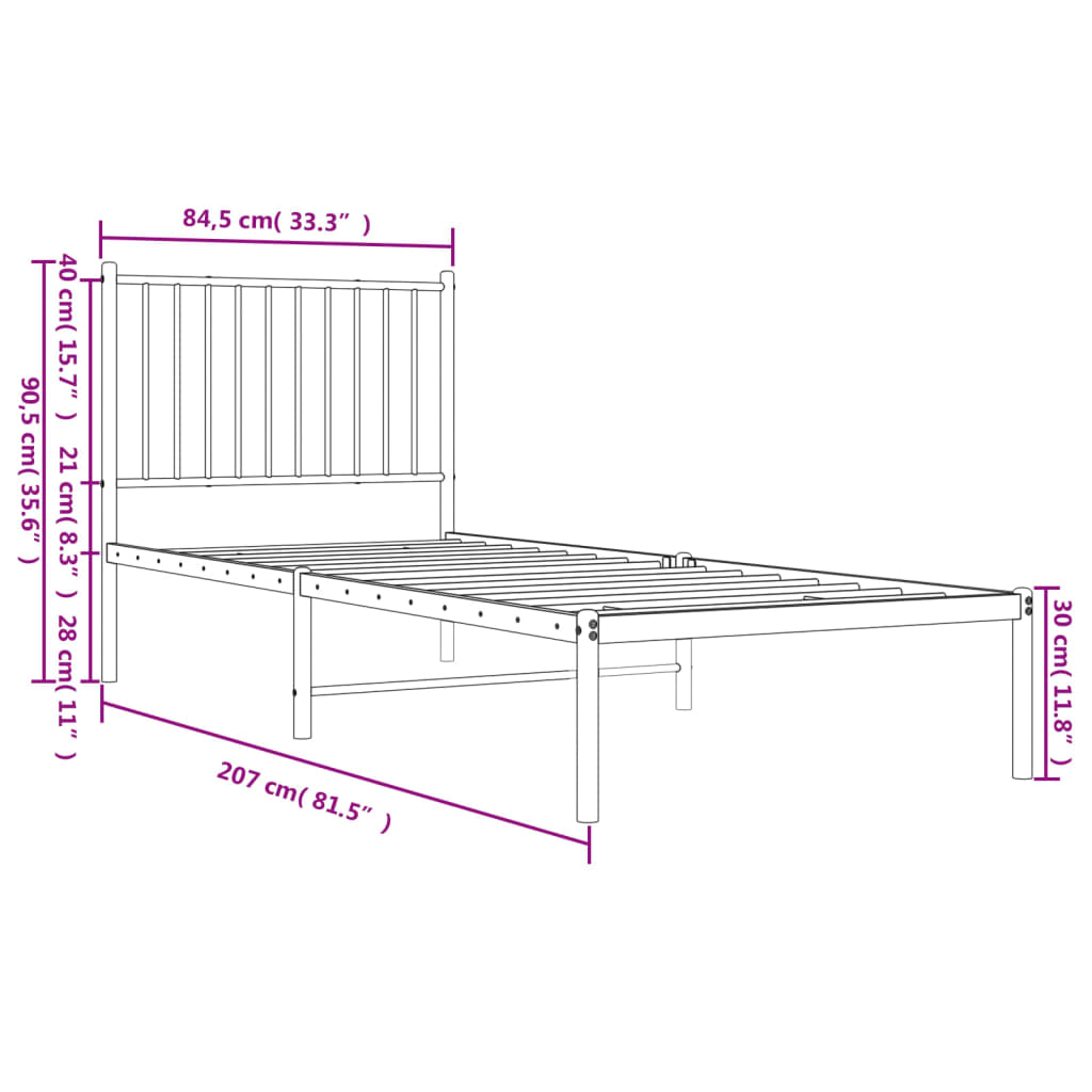 Bettgestell mit Kopfteil Metall Weiß 80x200 cm