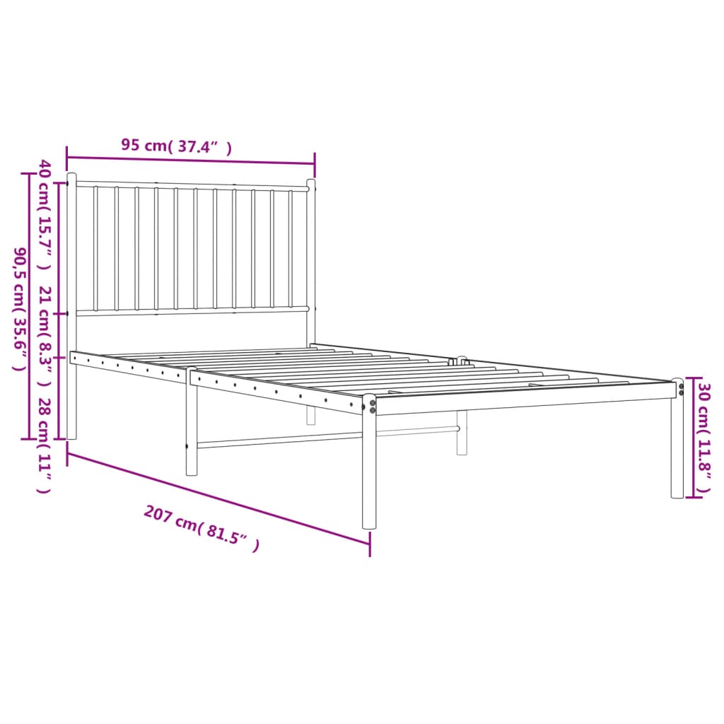 Bettgestell mit Kopfteil Metall Weiß 90x200 cm