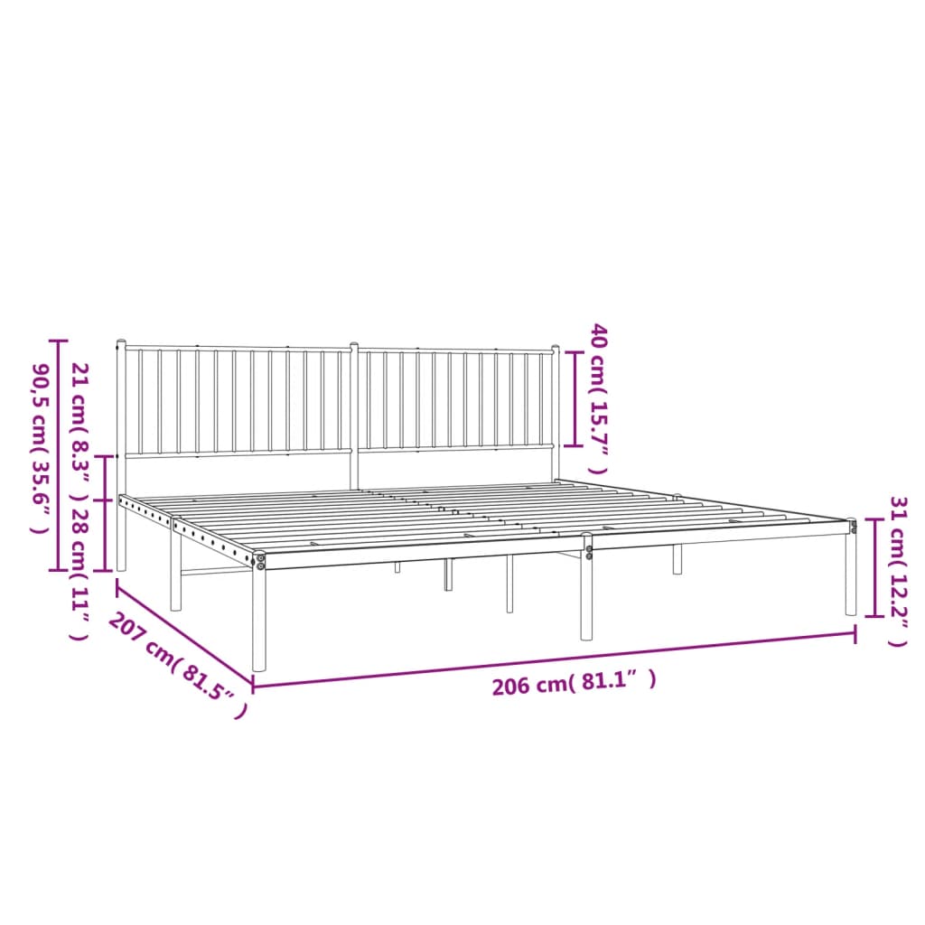 Bettgestell mit Kopfteil Metall Weiß 200x200 cm