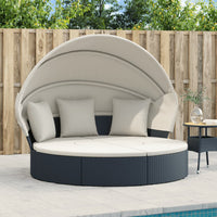 Outdoor-Loungebett mit Dach und Kissen Schwarz Poly Rattan