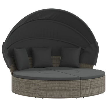 Outdoor-Loungebett mit Dach und Kissen Grau Poly Rattan