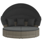 Outdoor-Loungebett mit Dach und Kissen Grau Poly Rattan