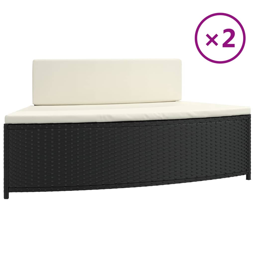 Whirlpool-Bänke mit Auflagen 2 Stk. Schwarz Poly-Rattan