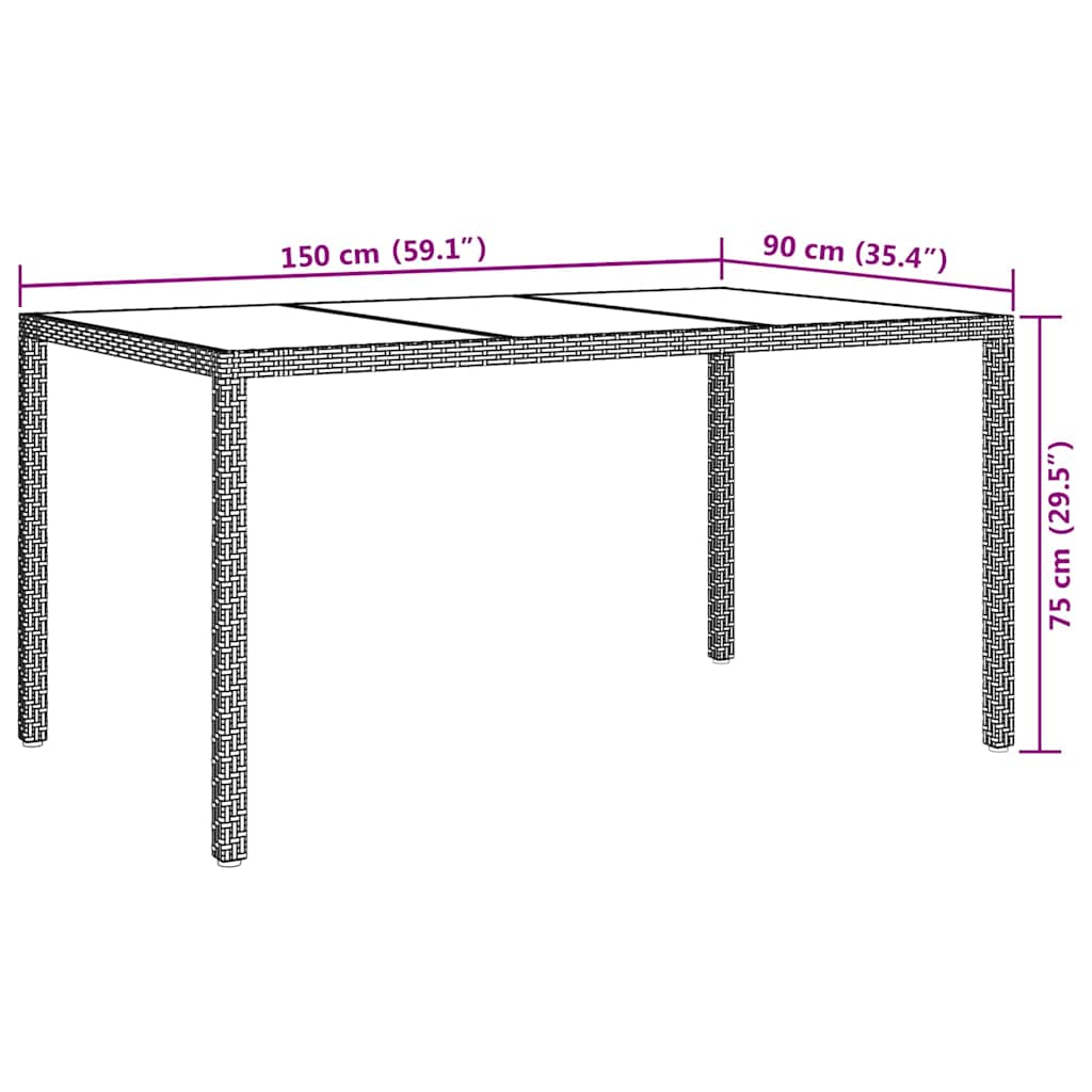 Gartentisch Grau 150 x 90 x 75 cm Poly-Rattan