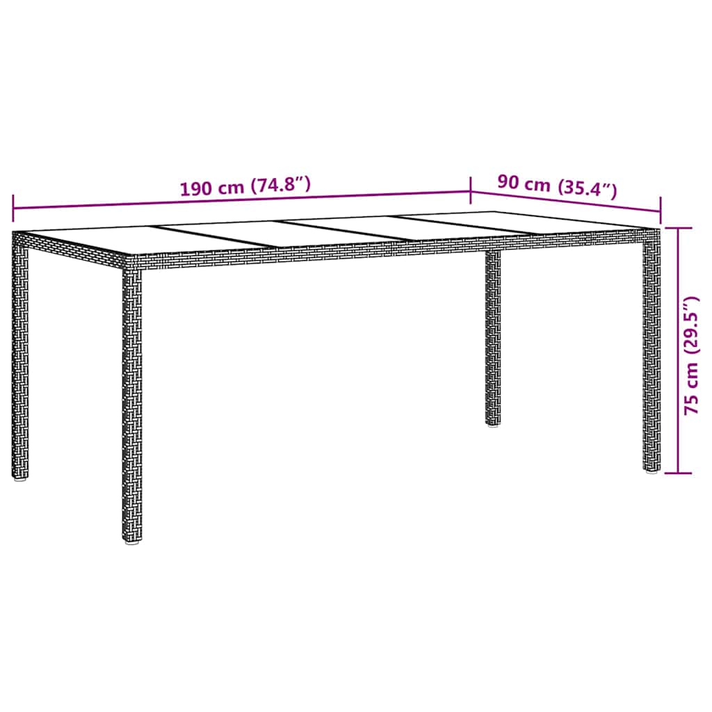 Gartentisch Weiß 190 x 90 x 75 cm Poly-Rattan