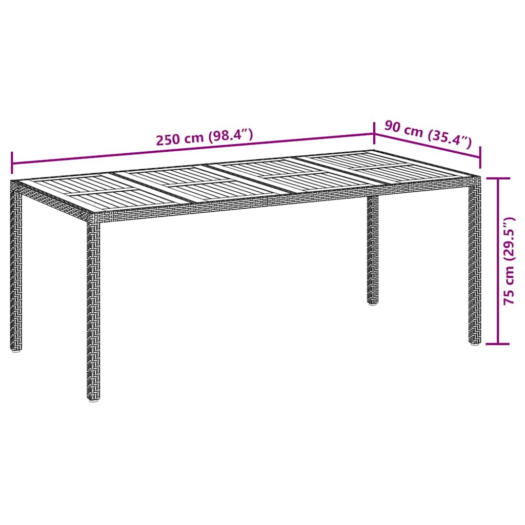Gartentisch Schwarz 190 x 90 x 75 cm Poly-Rattan