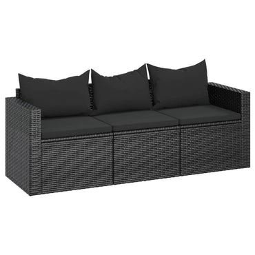 3-Sitzer-Gartensofa mit Kissen Schwarz Poly Rattan