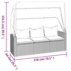 3-Sitzer-Gartensofa mit Dach und Fußhocker Grau Poly Rattan