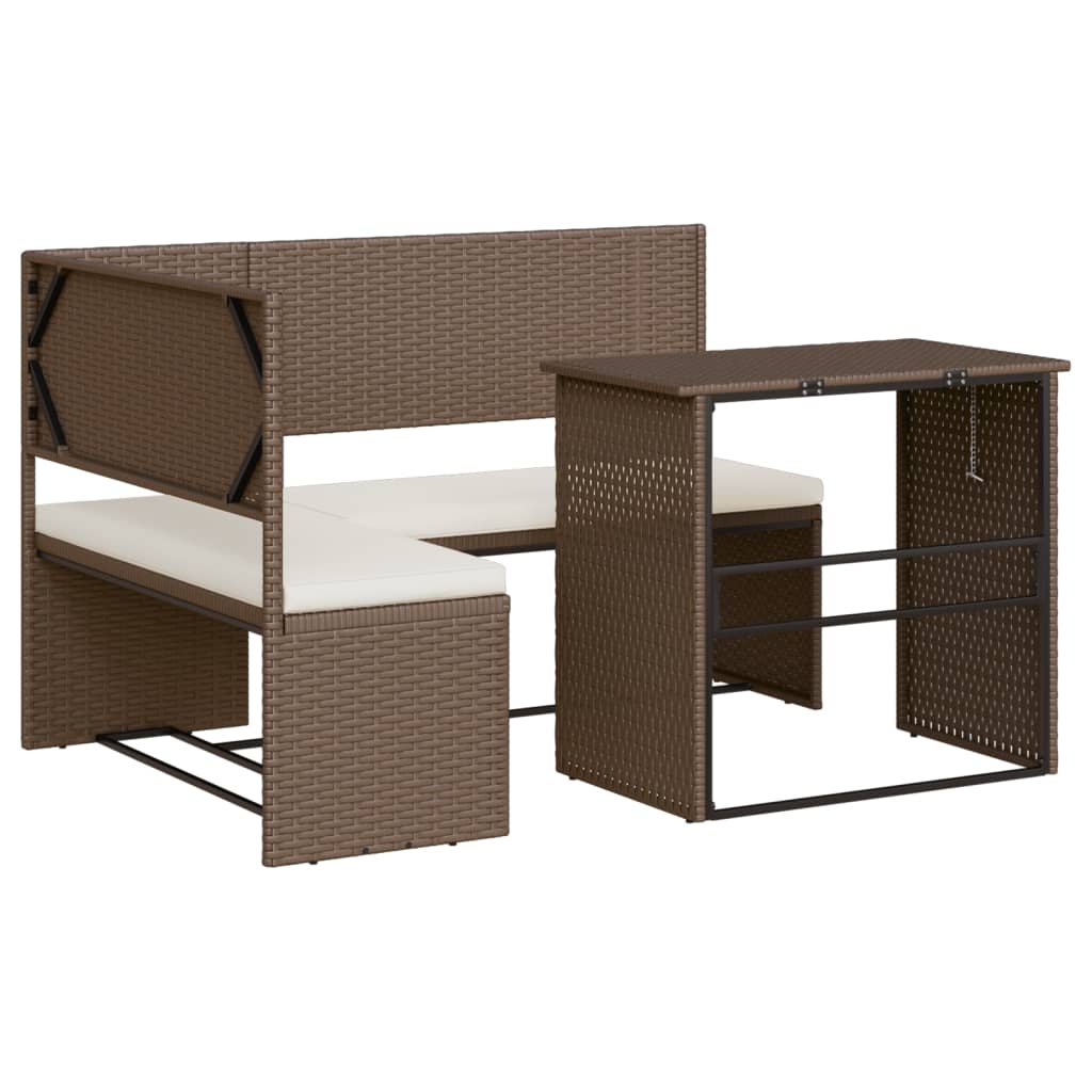 Gartensofa in L-Form mit Tisch und Kissen Braun Poly Rattan