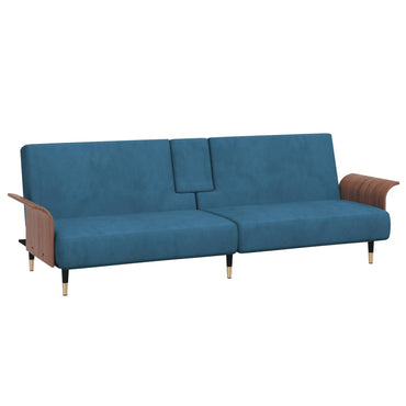 Schlafsofa mit Getränkehaltern Blau Samt