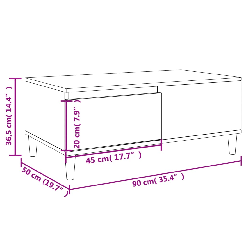 Couchtisch Weiß 90x50x36,5 cm Holzwerkstoff