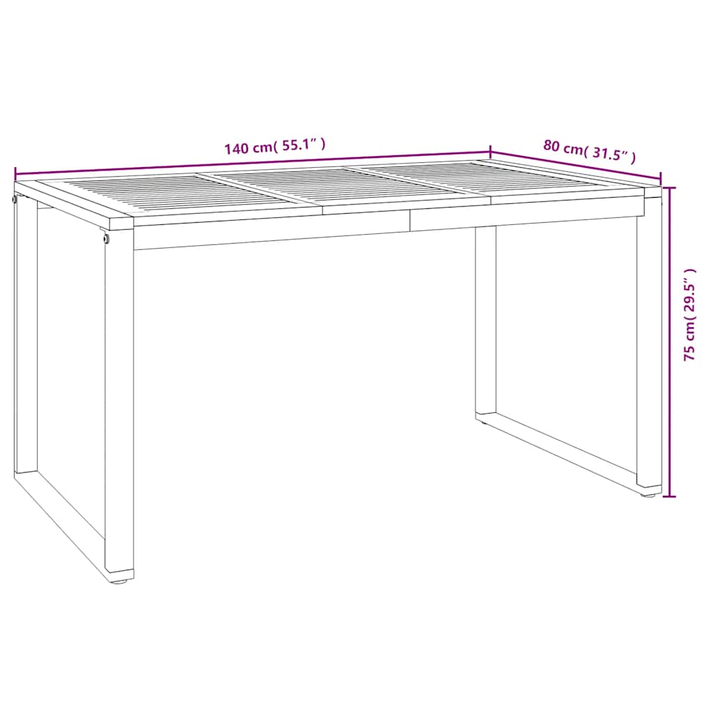 Gartentisch mit Beinen in U-Form 140×80×75 cm Massivholz Akazie