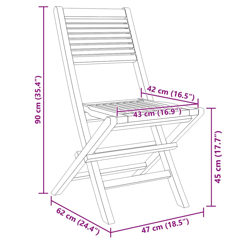 Gartenstühle 2 Stk. Klappbar 47x62x90 cm Massivholz Teak