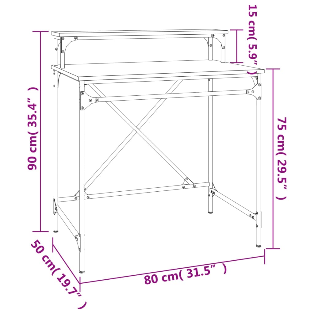 Schreibtisch Grau Sonoma 80x50x90 cm Holzwerkstoff und Eisen