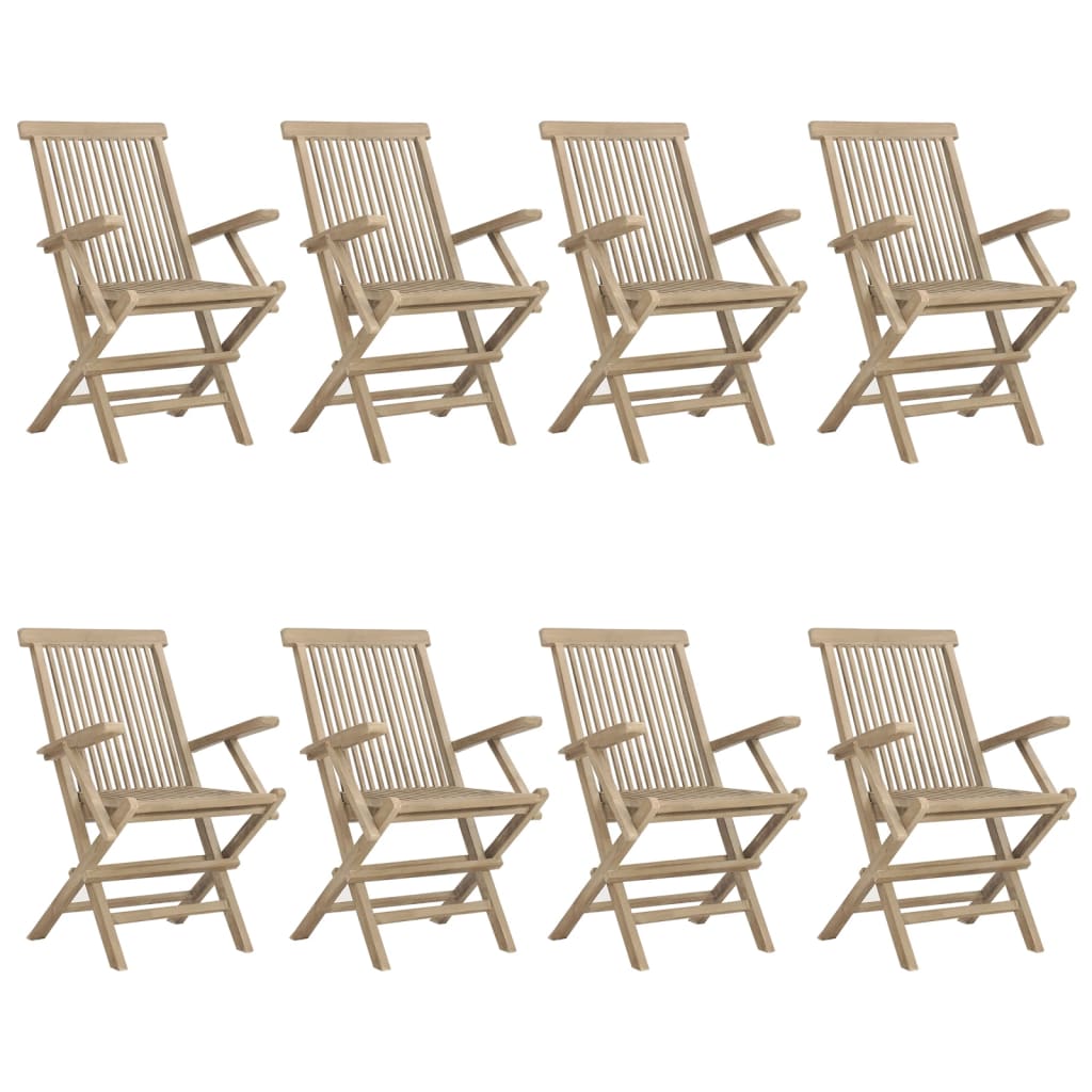 Gartenstühle 8 Stk. Klappbar Grau 56x61x89 cm Massivholz Teak