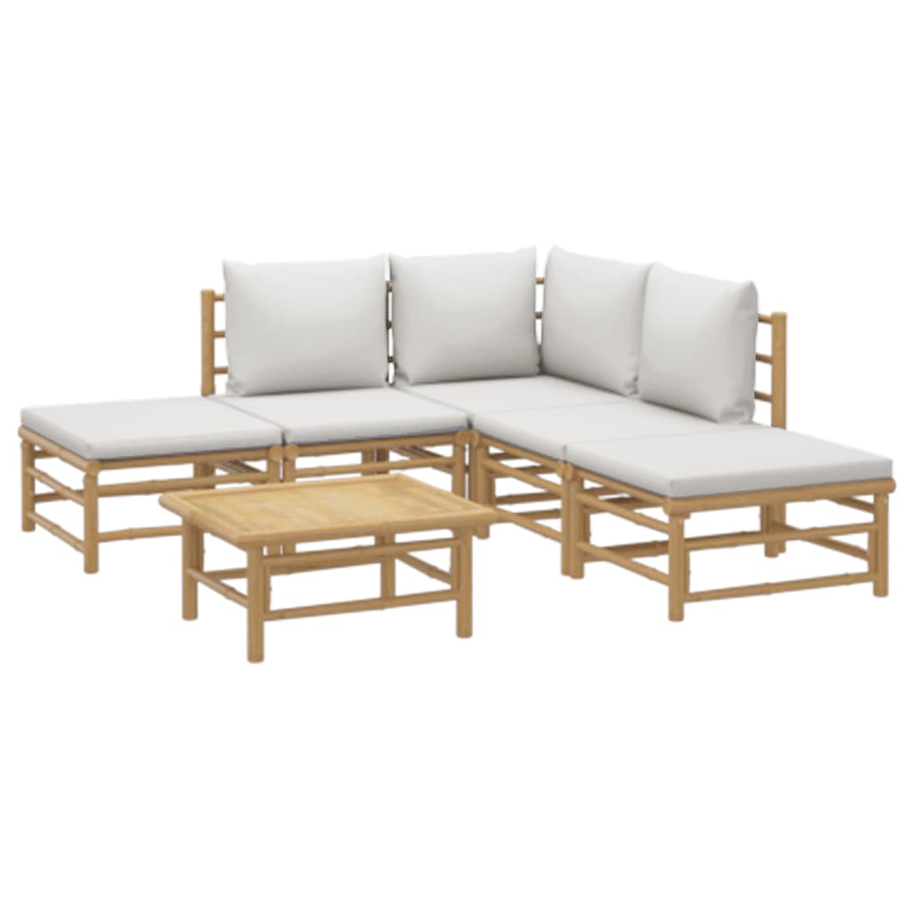6-tlg. Garten-Lounge-Set mit Hellgrauen Kissen Bambus