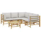 6-tlg. Garten-Lounge-Set mit Kissen Hellgrau Bambus