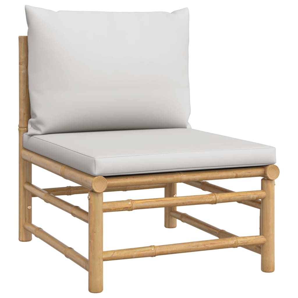 11-tlg. Garten-Lounge-Set mit Hellgrauen Kissen Bambus