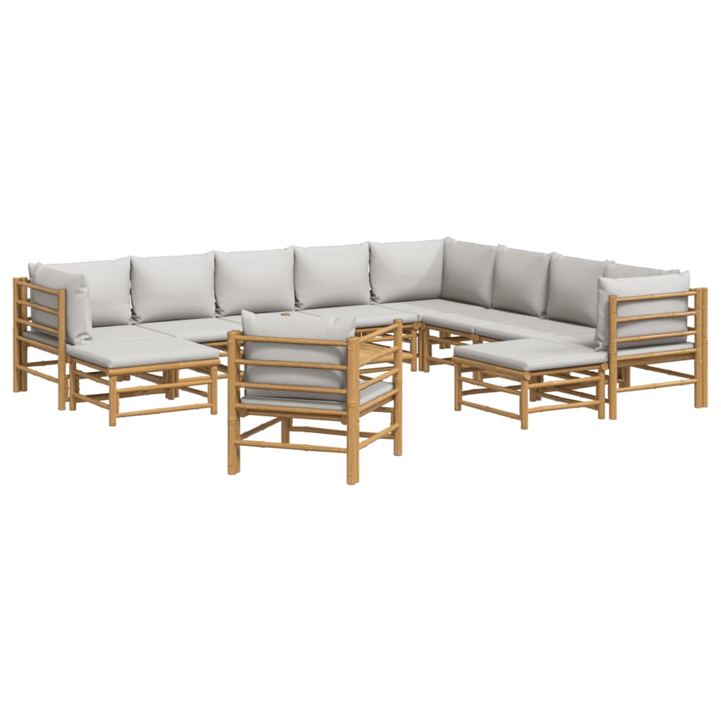 12-tlg. Garten-Lounge-Set mit Hellgrauen Kissen Bambus
